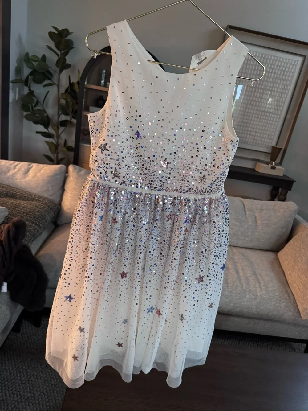 Girls' US 10 Sparkle Star Tulle Party Dress - Cream